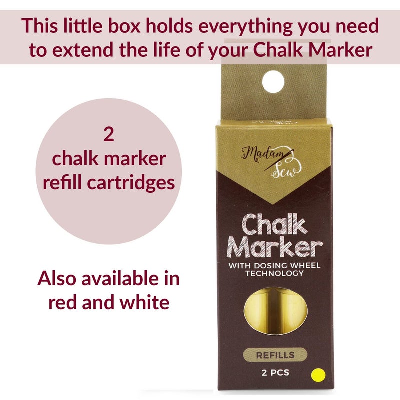 Madam Sew Refillable Tailors Chalk for Fabric - Washable Fabric Markers for Sewing and Quilting with Dosing Wheel, Tailor Chalk Pen for Precise Marking on Cotton, Knit, Suede (Yellow) - Image 5
